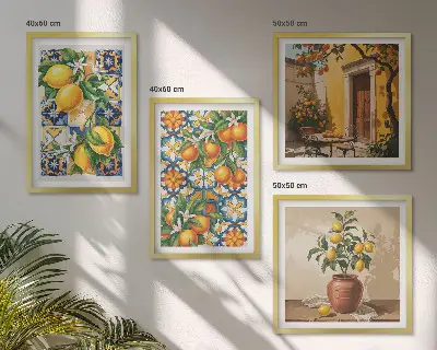 Citroen-oranje bloemenpatronen meerluik in lijst