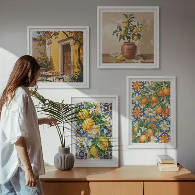 Citroen-oranje bloemenpatronen meerluik in lijst