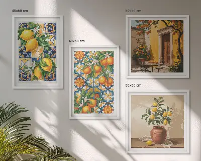 Citroen-oranje bloemenpatronen meerluik in lijst