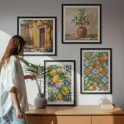 Citroen-oranje bloemenpatronen meerluik in lijst