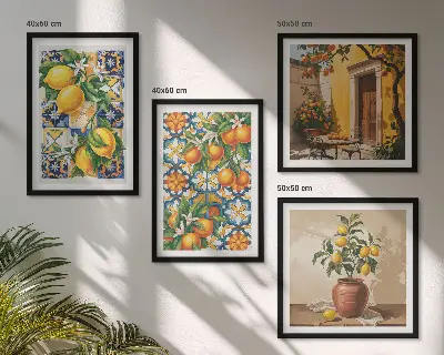 Citroen-oranje bloemenpatronen meerluik in lijst
