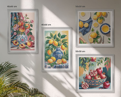 Meerluik in lijst Bloemen en fruit in vazen
