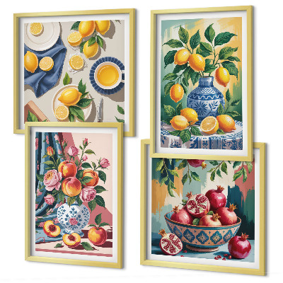 Meerluik in lijst Bloemen en fruit in vazen