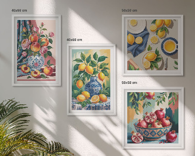 Meerluik in lijst Bloemen en fruit in vazen