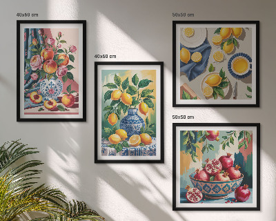 Meerluik in lijst Bloemen en fruit in vazen