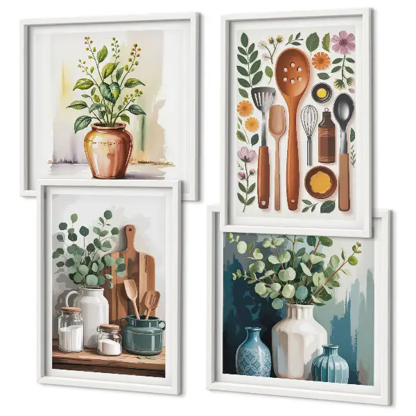 Set posters met lijst voor keuken met plantaardige keukenillustraties