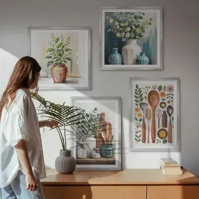 Set posters met lijst voor keuken met plantaardige keukenillustraties