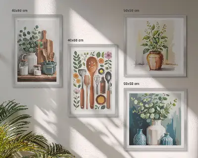 Set posters met lijst voor keuken met plantaardige keukenillustraties