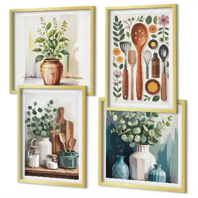 Set posters met lijst voor keuken met plantaardige keukenillustraties