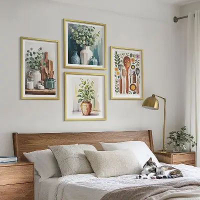 Set posters met lijst voor keuken met plantaardige keukenillustraties
