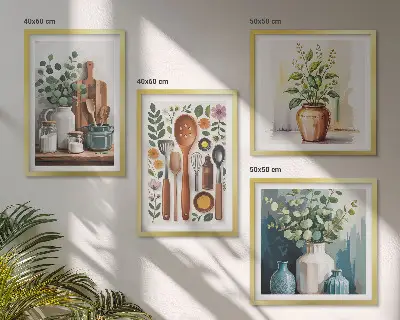 Set posters met lijst voor keuken met plantaardige keukenillustraties