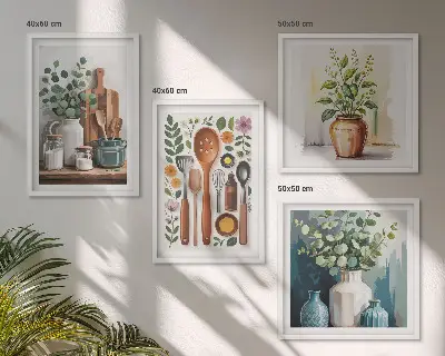 Set posters met lijst voor keuken met plantaardige keukenillustraties