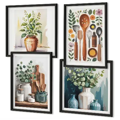 Set posters met lijst voor keuken met plantaardige keukenillustraties