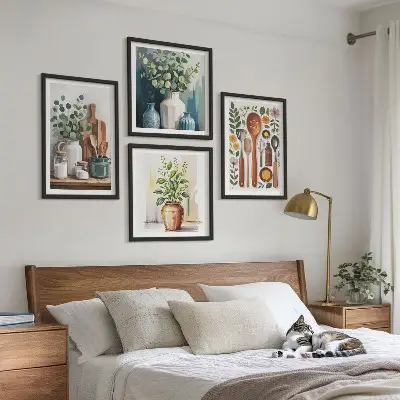 Set posters met lijst voor keuken met plantaardige keukenillustraties