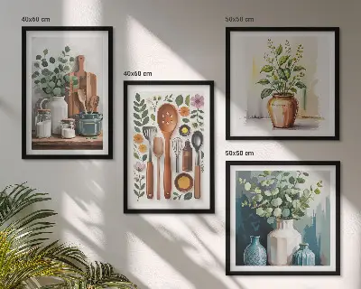 Set posters met lijst voor keuken met plantaardige keukenillustraties