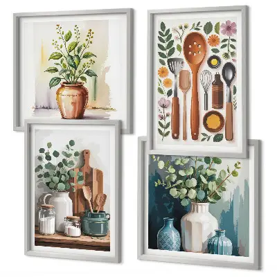 Set posters met lijst voor keuken met plantaardige keukenillustraties