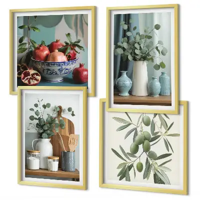 Poster set met lijst groene eucalyptus olijf takken