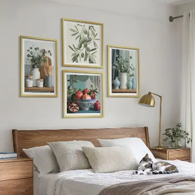 Poster set met lijst groene eucalyptus olijf takken