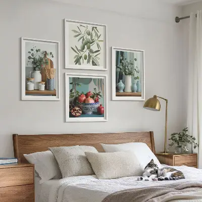 Poster set met lijst groene eucalyptus olijf takken