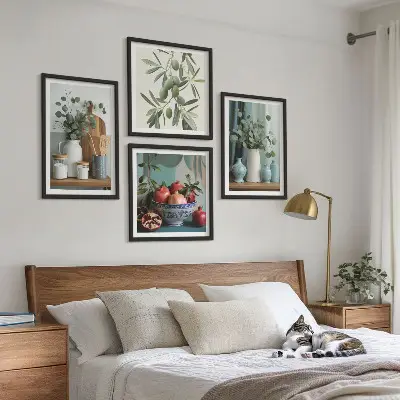 Poster set met lijst groene eucalyptus olijf takken
