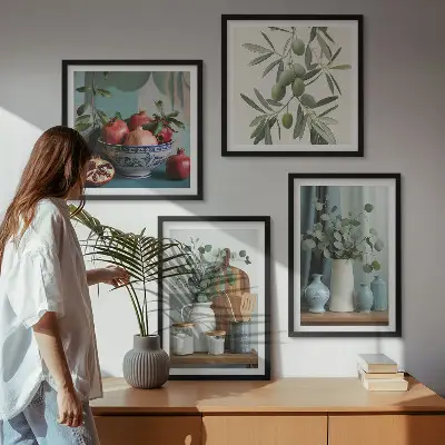 Poster set met lijst groene eucalyptus olijf takken
