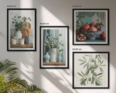 Poster set met lijst groene eucalyptus olijf takken