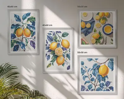 Citroentakken met blauwe bladeren meerluik in lijst