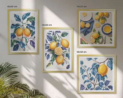 Citroentakken met blauwe bladeren meerluik in lijst