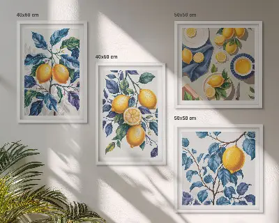 Citroentakken met blauwe bladeren meerluik in lijst