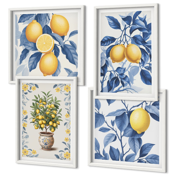Set van posters met lijst Citroentakken met blauwe bladeren