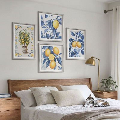 Set van posters met lijst Citroentakken met blauwe bladeren