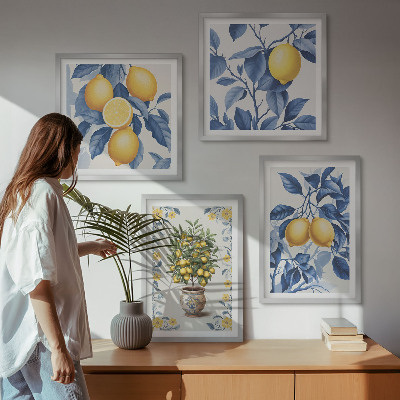 Set van posters met lijst Citroentakken met blauwe bladeren