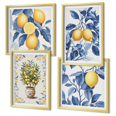 Set van posters met lijst Citroentakken met blauwe bladeren