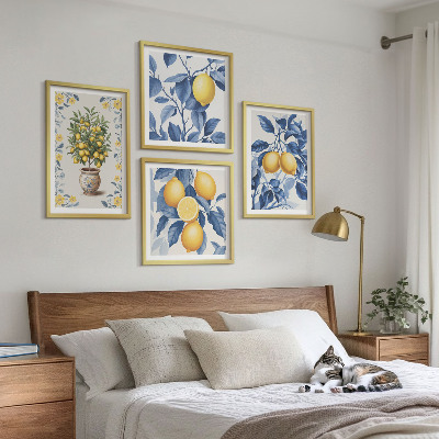 Set van posters met lijst Citroentakken met blauwe bladeren