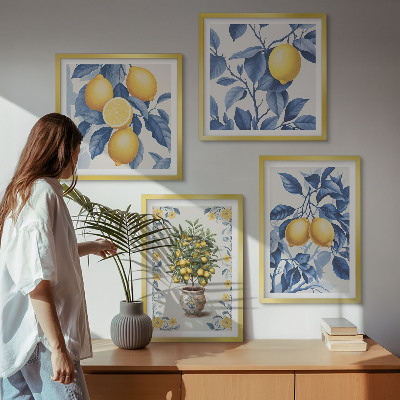 Set van posters met lijst Citroentakken met blauwe bladeren