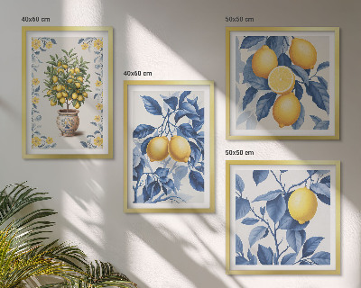 Set van posters met lijst Citroentakken met blauwe bladeren