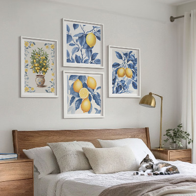 Set van posters met lijst Citroentakken met blauwe bladeren