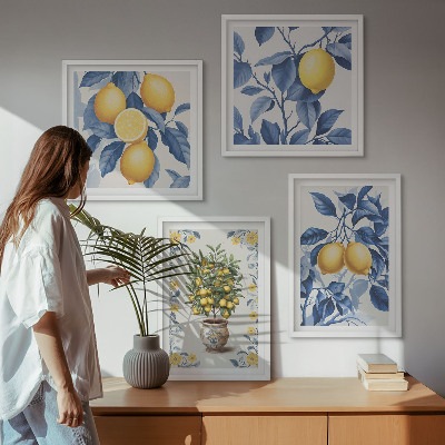 Set van posters met lijst Citroentakken met blauwe bladeren