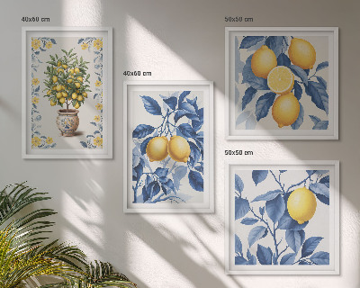 Set van posters met lijst Citroentakken met blauwe bladeren