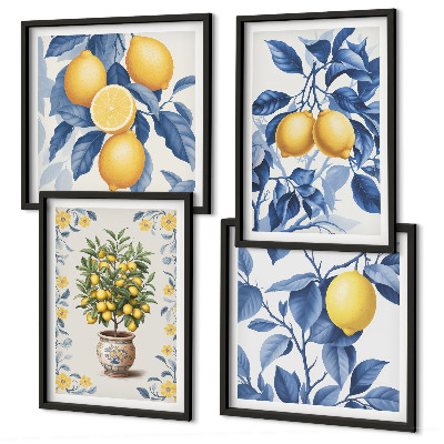 Set van posters met lijst Citroentakken met blauwe bladeren