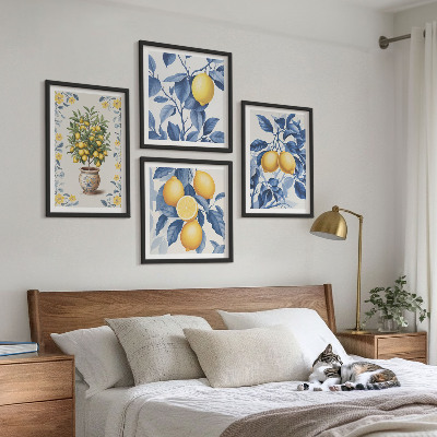Set van posters met lijst Citroentakken met blauwe bladeren