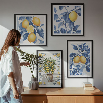 Set van posters met lijst Citroentakken met blauwe bladeren