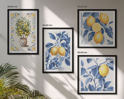 Set van posters met lijst Citroentakken met blauwe bladeren