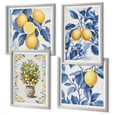 Set van posters met lijst Citroentakken met blauwe bladeren