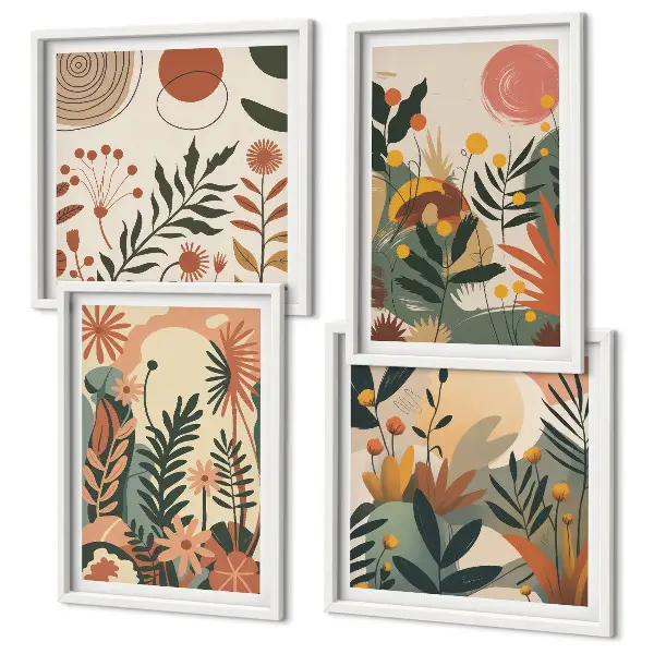Set van posters met lijst Pastelkleurige plantpatronen