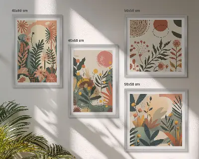 Set van posters met lijst Pastelkleurige plantpatronen