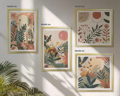 Set van posters met lijst Pastelkleurige plantpatronen