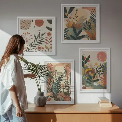 Set van posters met lijst Pastelkleurige plantpatronen