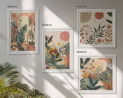 Set van posters met lijst Pastelkleurige plantpatronen