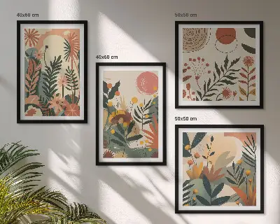 Set van posters met lijst Pastelkleurige plantpatronen